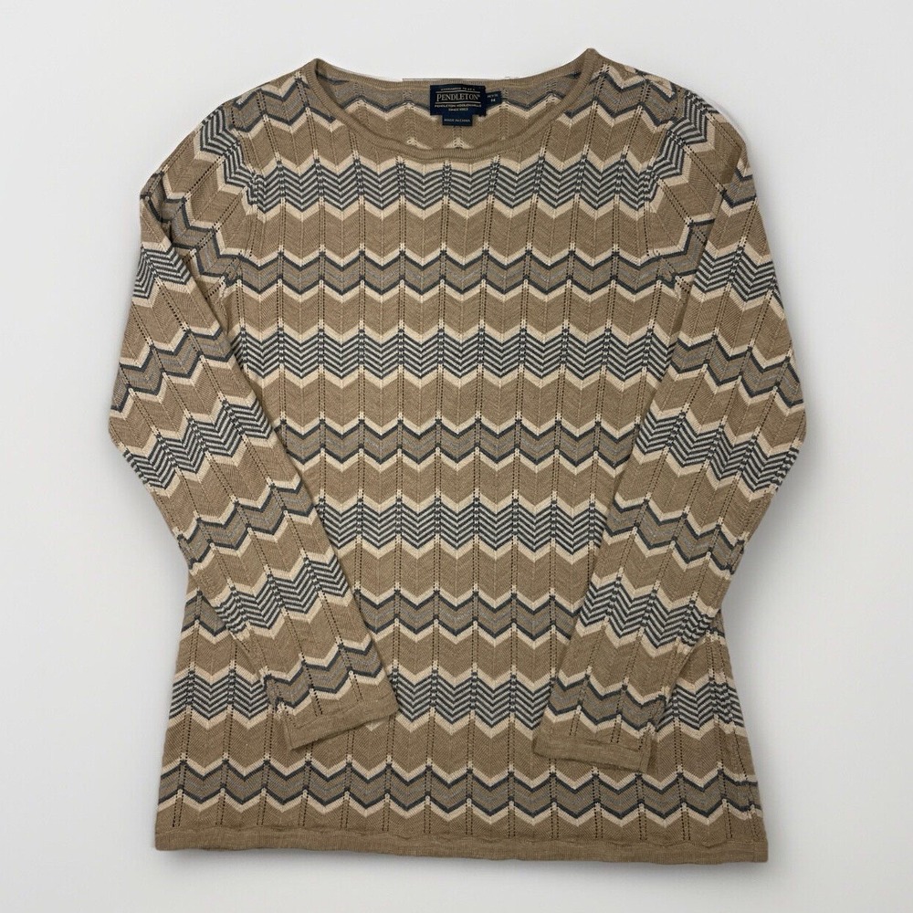 Pendleton Womens Petite Medium Merino Wool Pull On Sweater Taupe PC671-72746